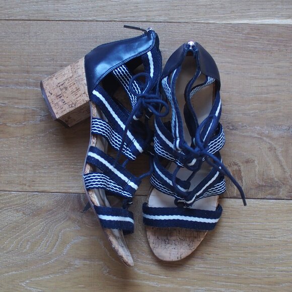 Nine West | Strappy Lace Up Block Heel Sandals - Picture 1 of 5